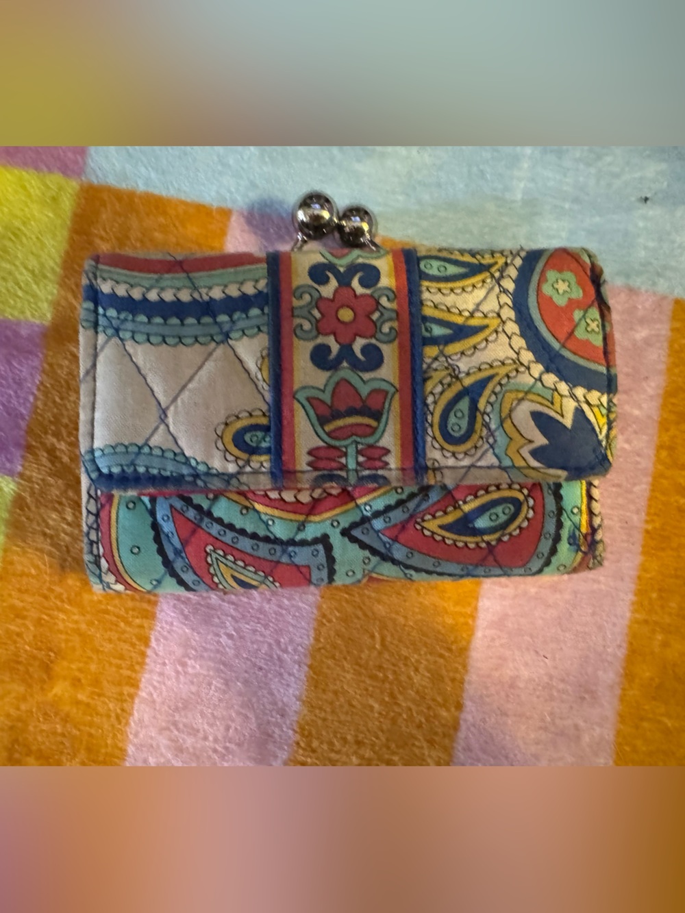Vera Bradley Quilted Paisley Wallet in Teal, Red & Yellow